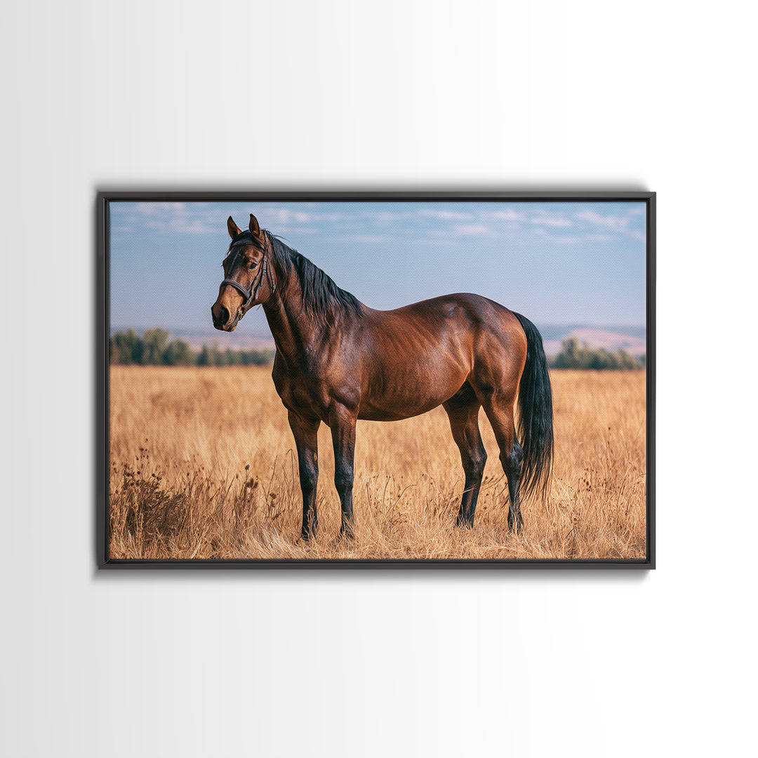 Brown Horse Portrait Framed Canvas Print, Rustic Art, Landscape Wall Art, Farmhouse Decor, Oil Painting, Rustic, Luxury Decor, RUS-3x2-81