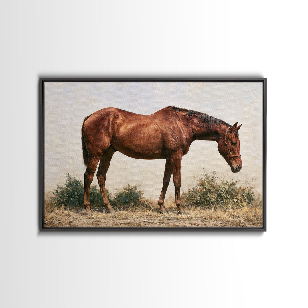 Brown Horse Portrait Framed Canvas Print, Rustic Art, Abstract Wall Art, Farmhouse Decor, Fine Art, Rustic, Landscape Art, RUS-3x2-9