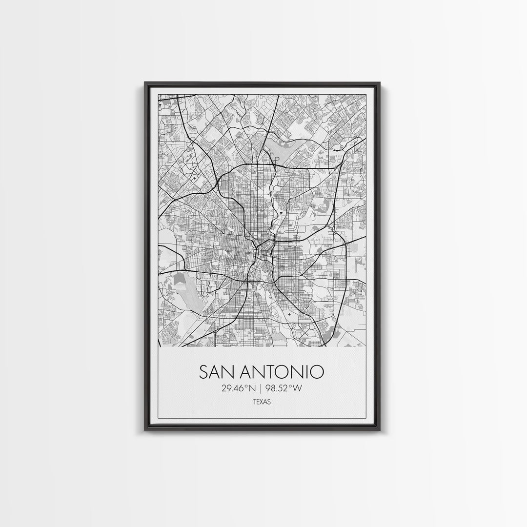 San Antonio Street Map, Texas Map, City Map Art, Minimalist Art, Wall Art, Canvas Print, Black And White Art, Travel Print, Family Gift
