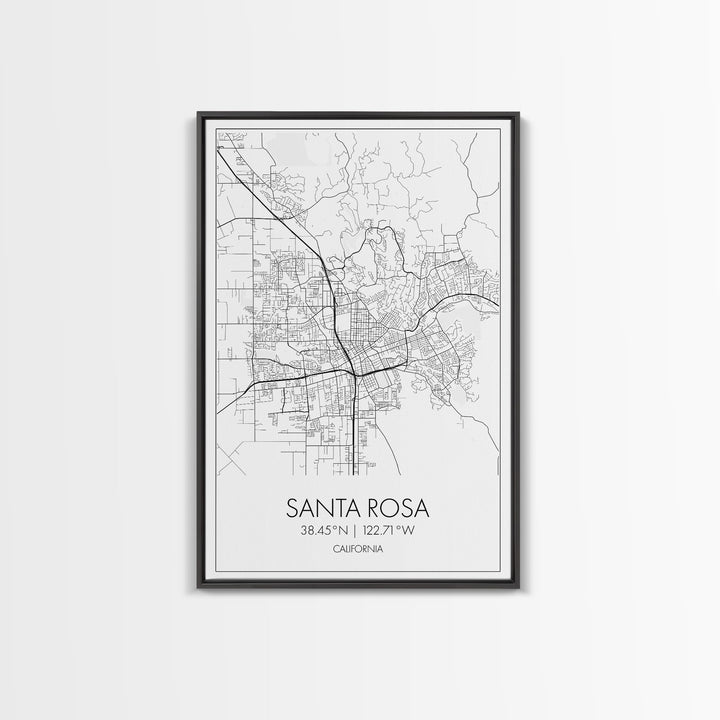 Santa Rosa Street Map, California Map, City Map Print, Minimalist Art, Wall Art, Canvas Print, Bedroom Wall Art, Travel Gift, Travel Art