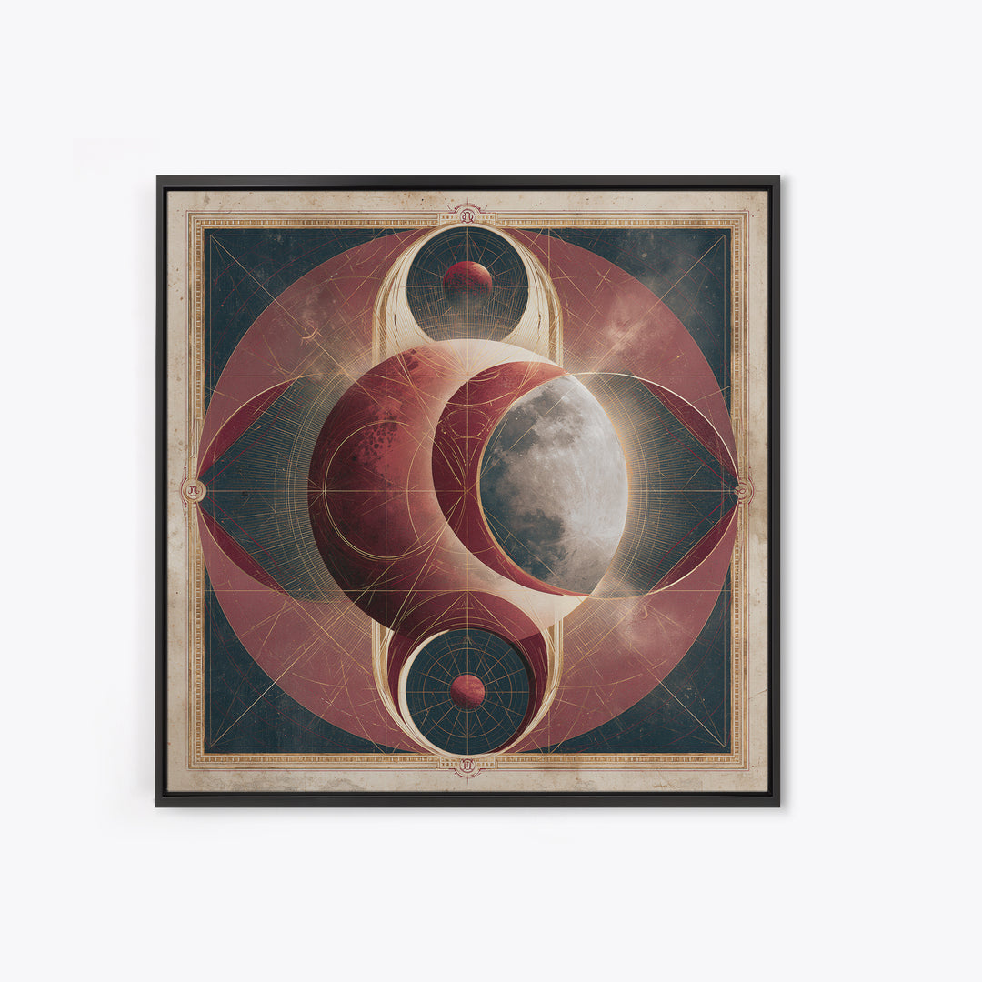 Lunar Eclipse in Deep Red Tones Framed Canvas Print, Space Art, Digital Wall Art, Spa Decor, Serenity, Abstract Painting, SAR-1x1-11