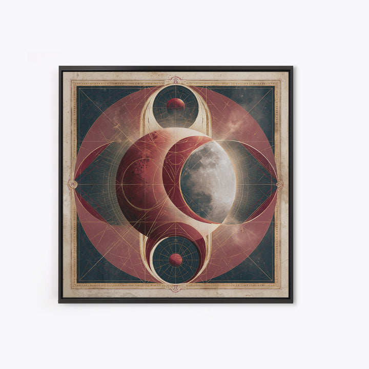 Lunar Eclipse in Deep Red Tones Framed Canvas Print, Space Art, Digital Wall Art, Spa Decor, Serenity, Abstract Painting, SAR-1x1-11