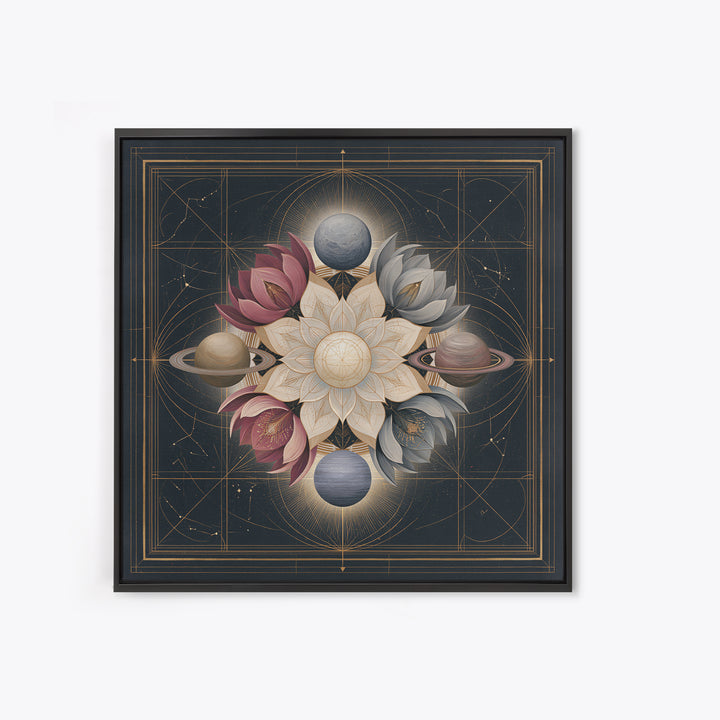 Cosmic Garden with Planets as Flowers Framed Canvas Print, Space Art, Contemporary Art, Spa Decor, Fine Art, Serenity, SAR-1x1-61