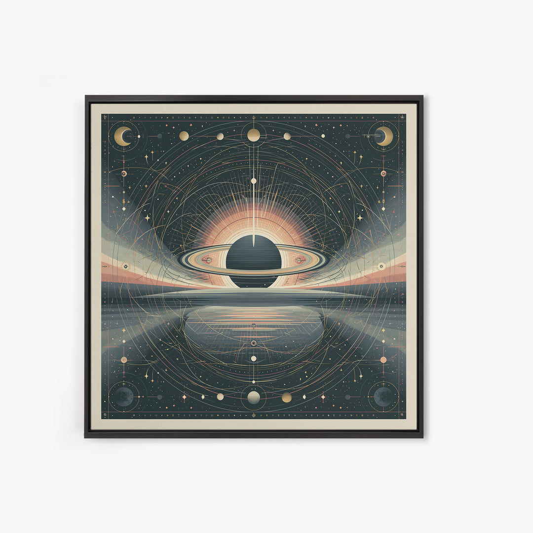 Ringed Planet Rising Framed Canvas Print, Space Art, Luxury Decor, Spa Decor, Fine Art, Serenity, Room Decor, Art Prints, SAR-1x1-74