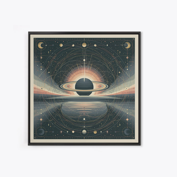 Ringed Planet Rising Framed Canvas Print, Space Art, Luxury Decor, Spa Decor, Fine Art, Serenity, Room Decor, Art Prints, SAR-1x1-74