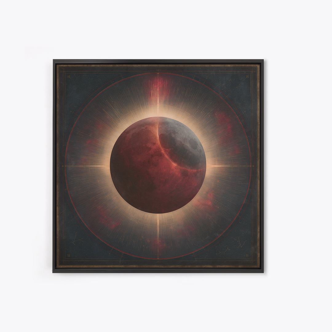Lunar Eclipse in Deep Red Tones Framed Canvas Print, Space Art, Textured Painting, Spa Decor, Fine Art, Serenity, Art Prints, SAR-1x1-83