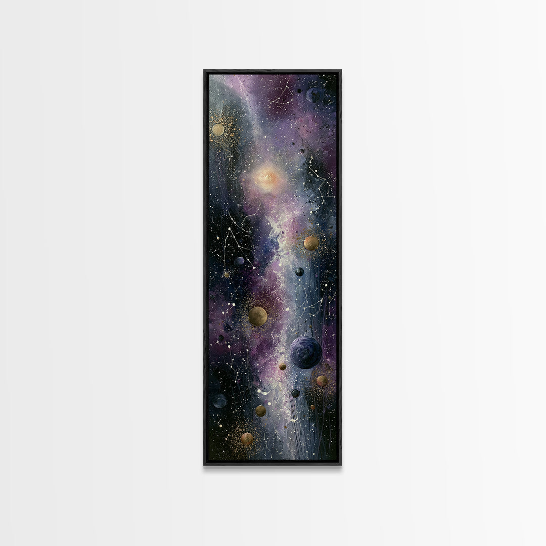 Cosmic Garden with Planets as Flowers Canvas Print, Space Art, Boho Decor, Spa Decor, Fine Art, Serenity, Painting, Posters, SAR-1x3-1