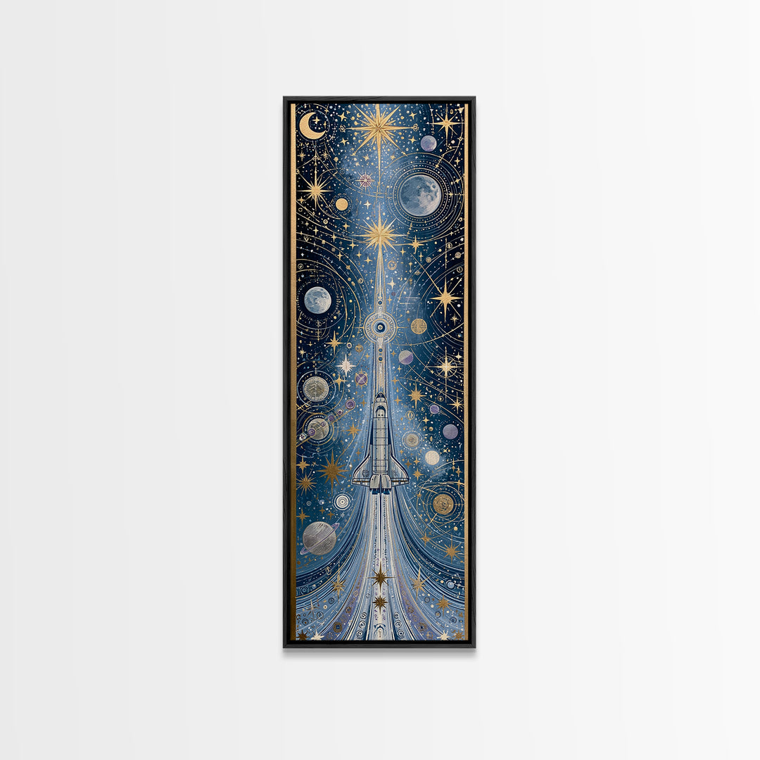 Rocket Ship Crossing a Retro Star Field Canvas Print, Space Art, Neutral Decor, Spa Decor, Fine Art, Serenity, Poster, SAR-1x3-22