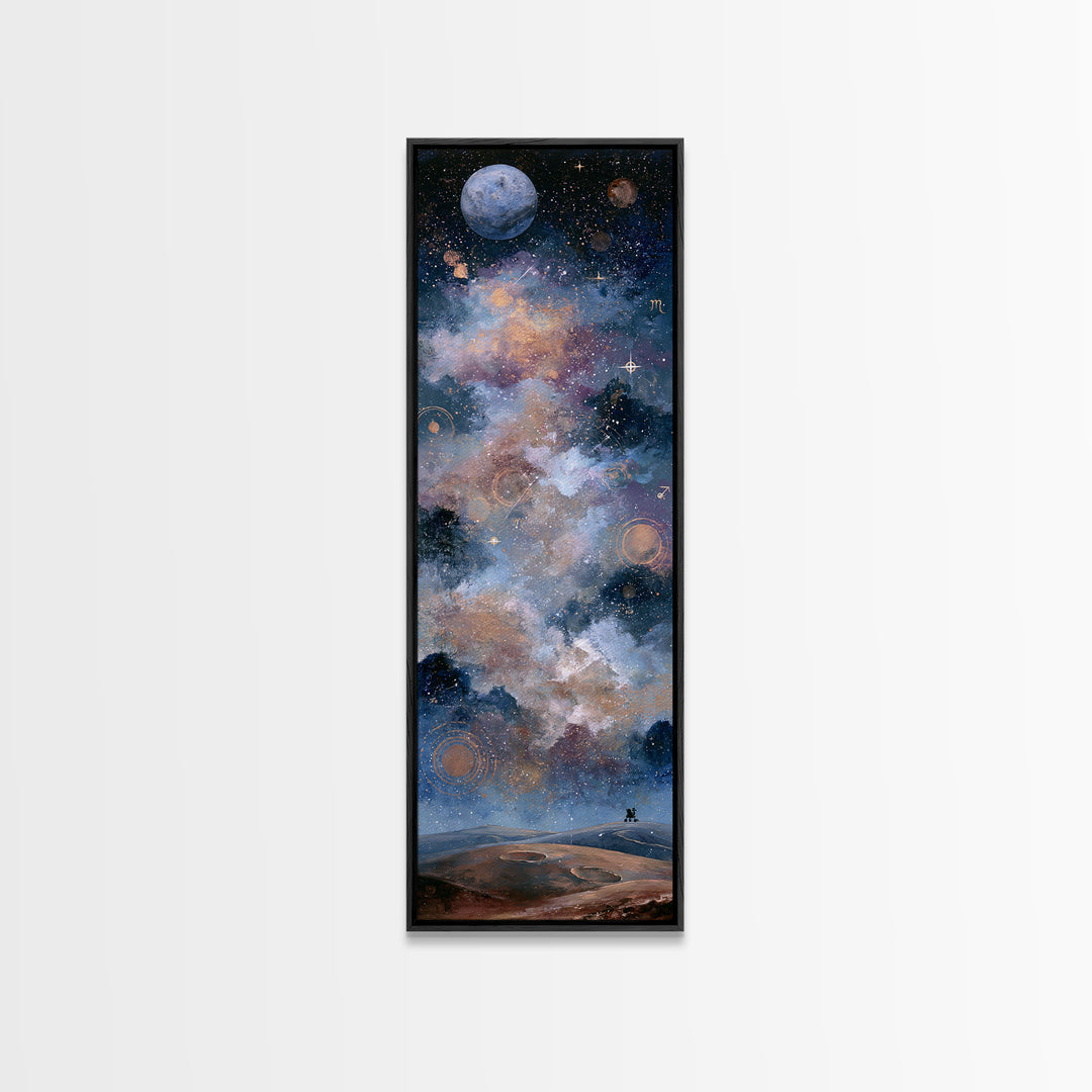 Mars Landscape with Tiny Rover Silhouette Framed Canvas Print, Space Art, Room Decor, Spa Decor, Serenity, Printable Art, SAR-1x3-69