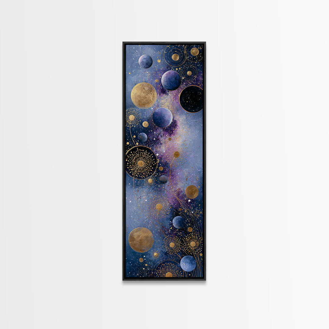 Cosmic Garden with Planets as Flowers Canvas Print, Space Art, Printable Art, Spa Decor, Oil Painting, Serenity, Modern Decor, SAR-1x3-73