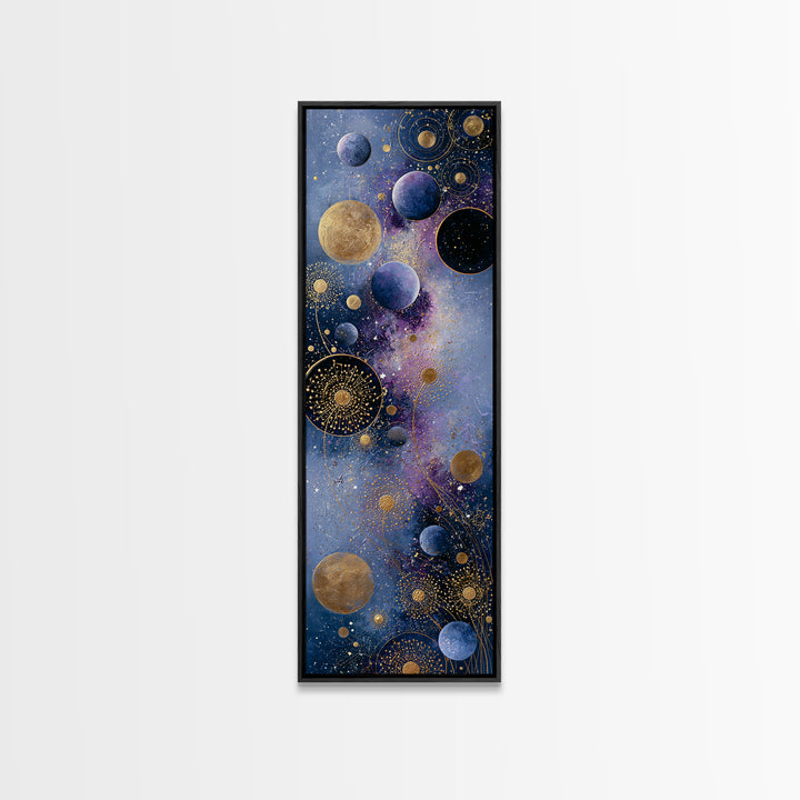 Cosmic Garden with Planets as Flowers Canvas Print, Space Art, Printable Art, Spa Decor, Oil Painting, Serenity, Modern Decor, SAR-1x3-73