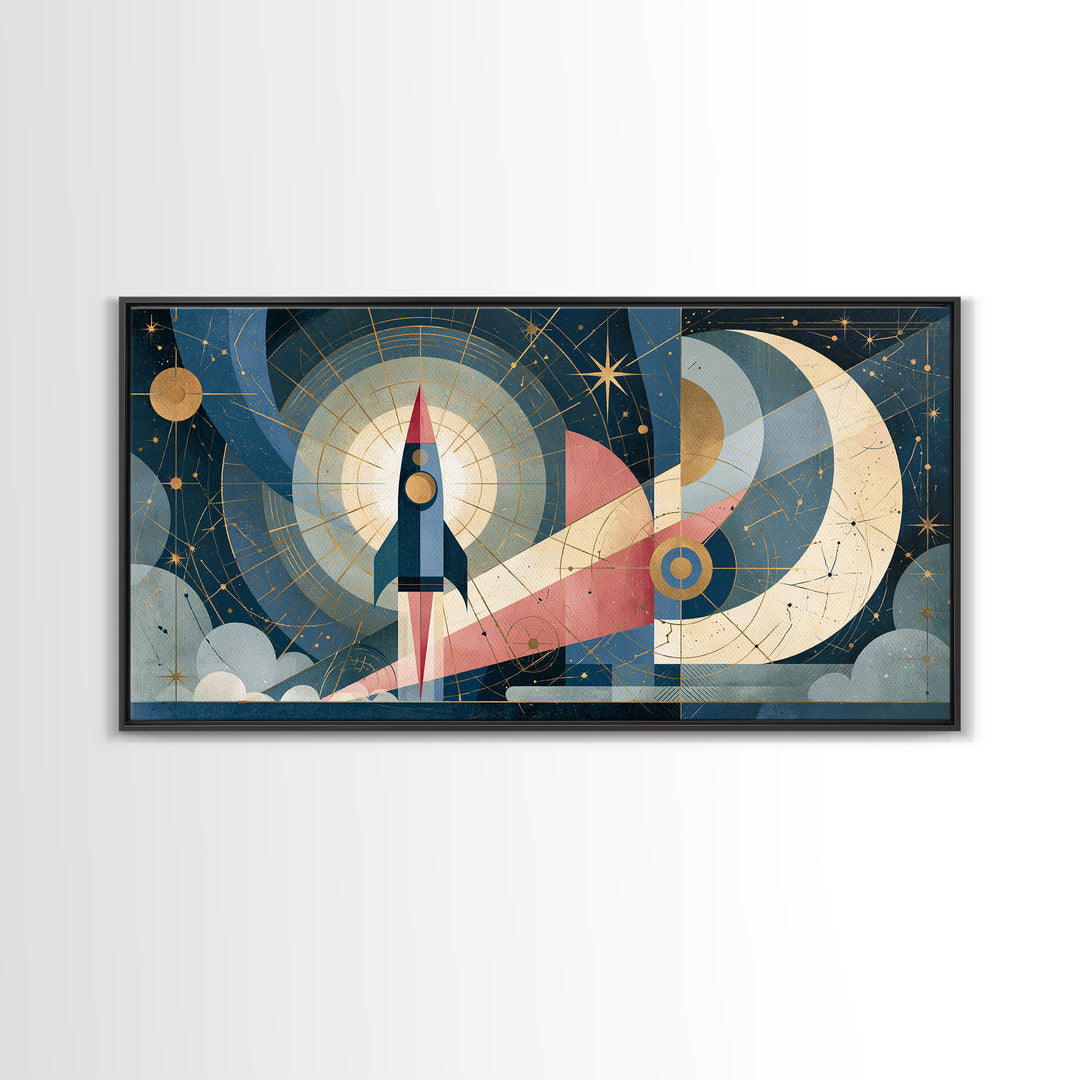 Retro Space Poster Canvas Print, Space Art, Canvas, Spa Decor, Fine Art, Serenity, Living Room Wall Art, Retro Wall Art, SAR-2x1-17