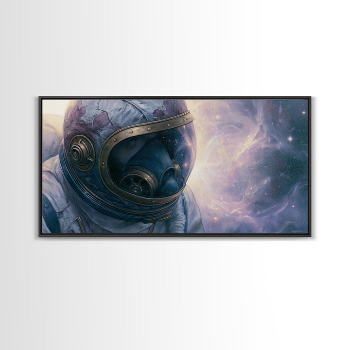 Astronaut Helmet Reflecting a Nebula Canvas Print, Space Art, Poster, Spa Decor, Watercolor Art, Serenity, Oil Painting, SAR-2x1-36