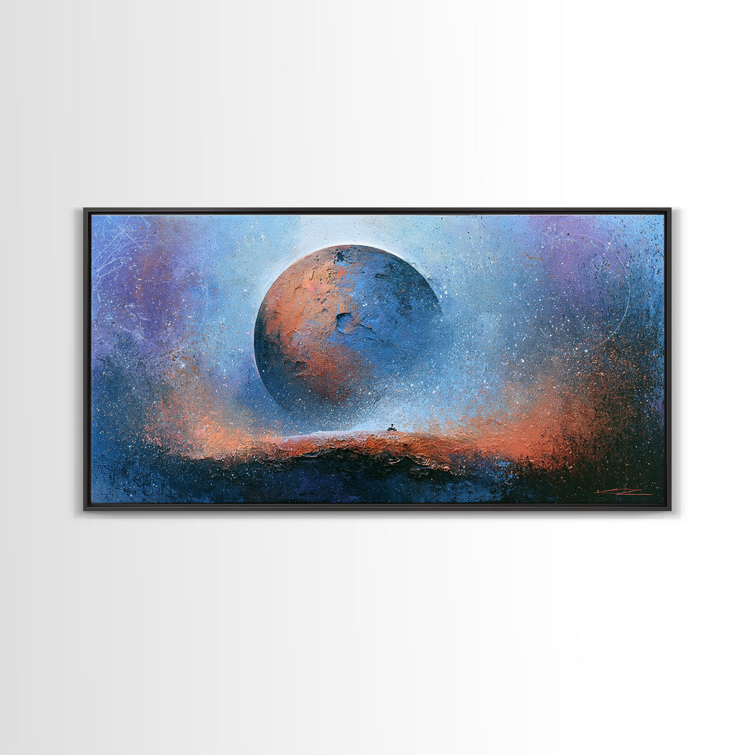 Mars Landscape with Tiny Rover Silhouette Canvas Print, Space Art, Abstract Wall Art, Spa Decor, Serenity, Fine Art Print, SAR-2x1-53