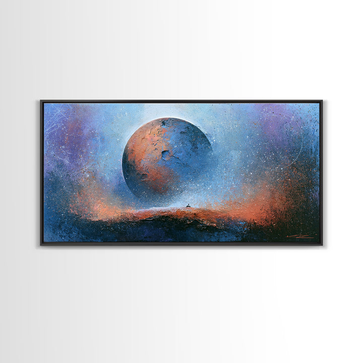 Mars Landscape with Tiny Rover Silhouette Canvas Print, Space Art, Abstract Wall Art, Spa Decor, Serenity, Fine Art Print, SAR-2x1-53