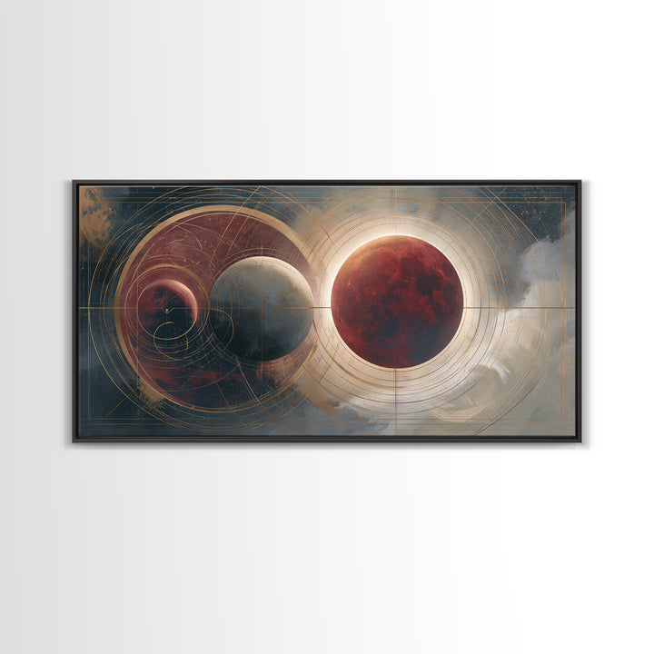 Lunar Eclipse in Deep Red Tones Framed Canvas Print, Space Art, Abstract Art, Spa Decor, Fine Art, Serenity, Neutral Decor, SAR-2x1-55