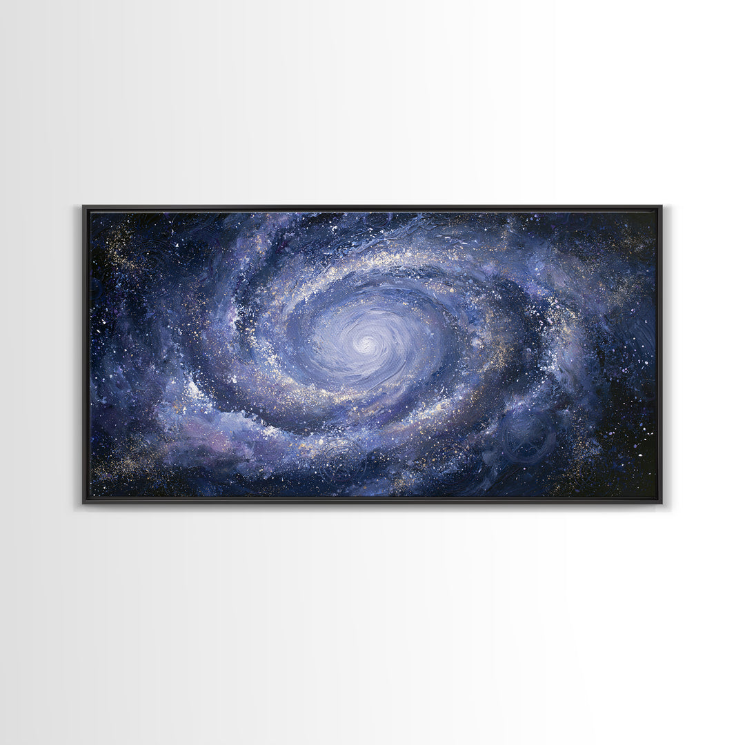 Galaxy Spiral in Jewel Tone Paint Framed Canvas Print, Space Art, Retro Wall Art, Spa Decor, Watercolor Art, Serenity, SAR-2x1-59