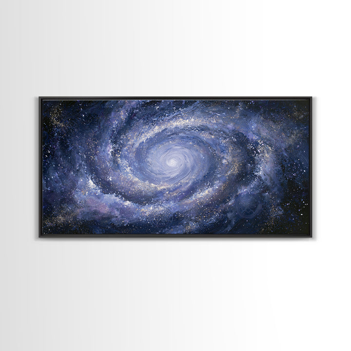 Galaxy Spiral in Jewel Tone Paint Framed Canvas Print, Space Art, Retro Wall Art, Spa Decor, Watercolor Art, Serenity, SAR-2x1-59