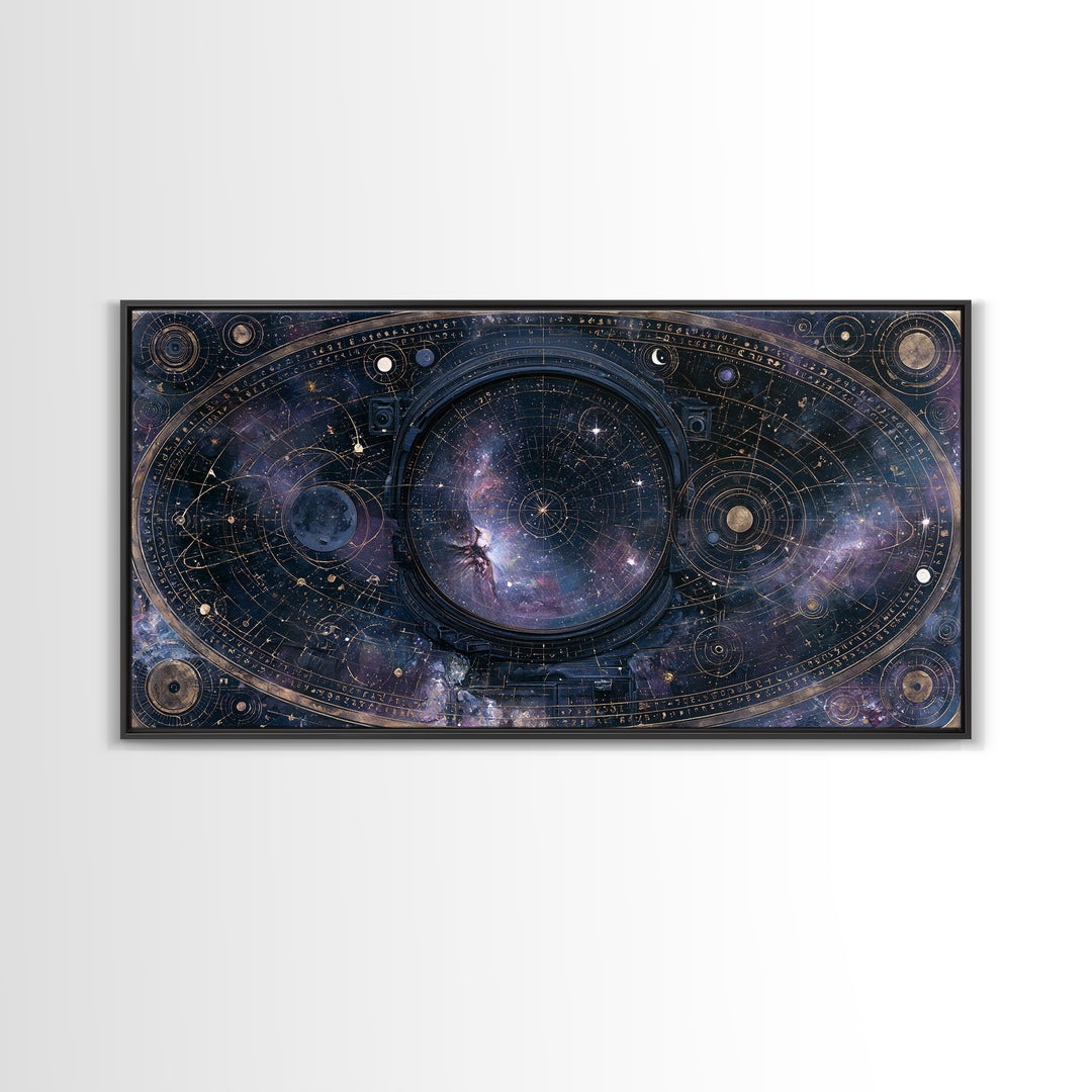 Astronaut Helmet Reflecting a Nebula Framed Canvas Print, Space Art, Room Decor, Spa Decor, Oil Painting, Serenity, SAR-2x1-60