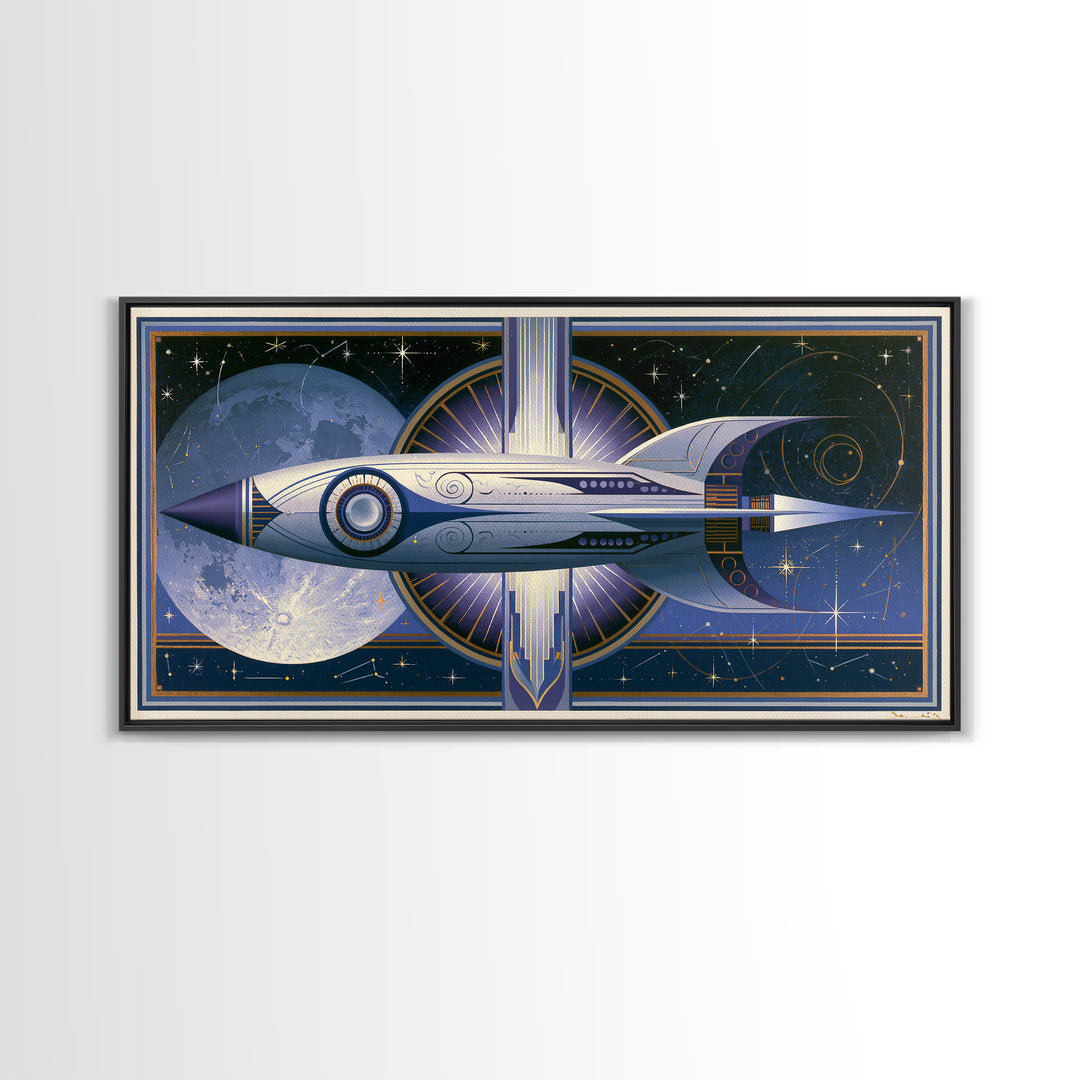 Retro Space Poster Framed Canvas Print, Space Art, Canvas Wall Art, Spa Decor, Fine Art, Serenity, Gallery Decor, Neutral Decor, SAR-2x1-65