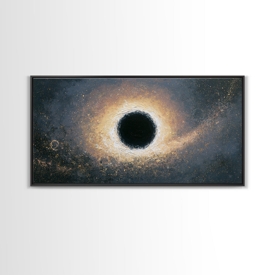 Black Hole with Radiant Accretion Ring Framed Canvas Print, Space Art, Space, Spa Decor, Fine Art, Serenity, Statement Artwork, SAR-2x1-99