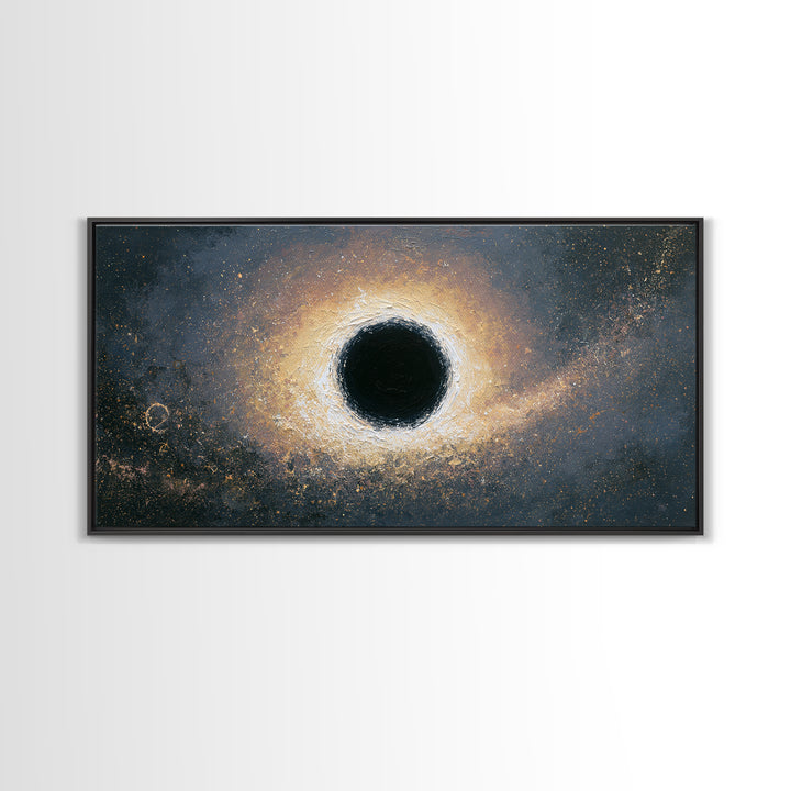 Black Hole with Radiant Accretion Ring Framed Canvas Print, Space Art, Space, Spa Decor, Fine Art, Serenity, Statement Artwork, SAR-2x1-99