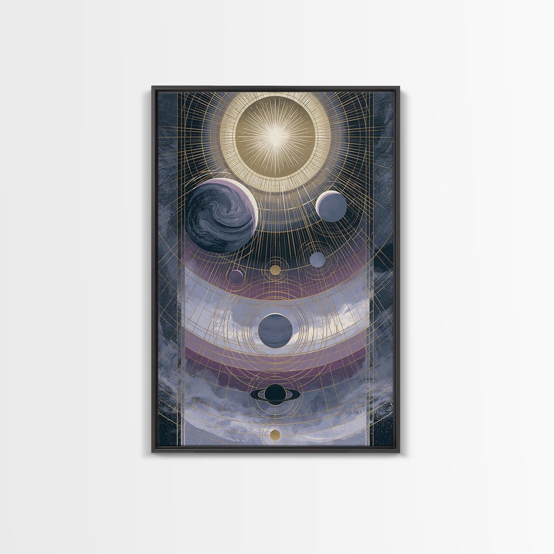 Solar System Arrangement Framed Canvas Print, Space Art, Digital Wall Art, Spa Decor, Oil Painting, Serenity, Abstract Painting, SAR-2x3-12