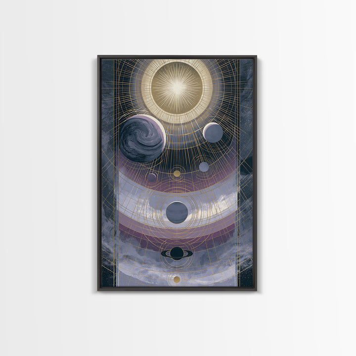 Solar System Arrangement Framed Canvas Print, Space Art, Digital Wall Art, Spa Decor, Oil Painting, Serenity, Abstract Painting, SAR-2x3-12