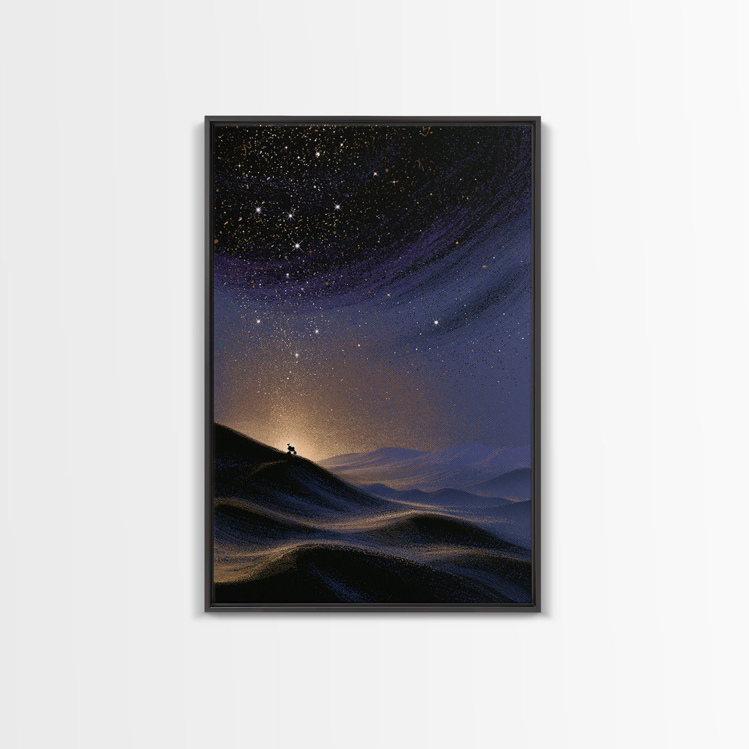 Mars Landscape with Tiny Rover Silhouette Framed Canvas Print, Space Art, Abstract Art, Spa Decor, Fine Art, Serenity, SAR-2x3-17