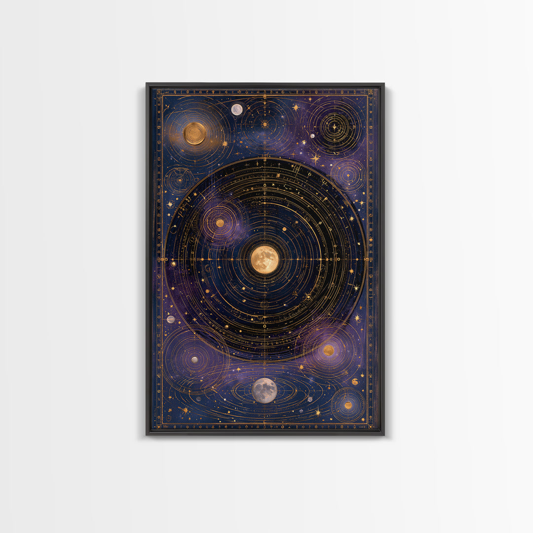 Solar System Arrangement Framed Canvas Print, Space Art, Textured Painting, Spa Decor, Watercolor Art, Serenity, Art Prints, SAR-2x3-36