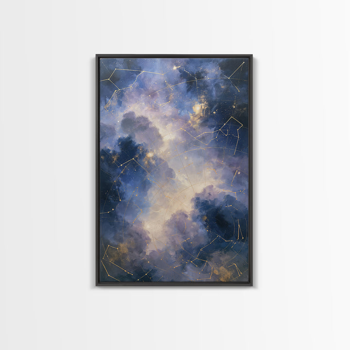 Star Map with Gold Constellation Lines Framed Canvas Print, Space Art, Room Decor, Spa Decor, Fine Art, Serenity, Printable Art, SAR-2x3-46