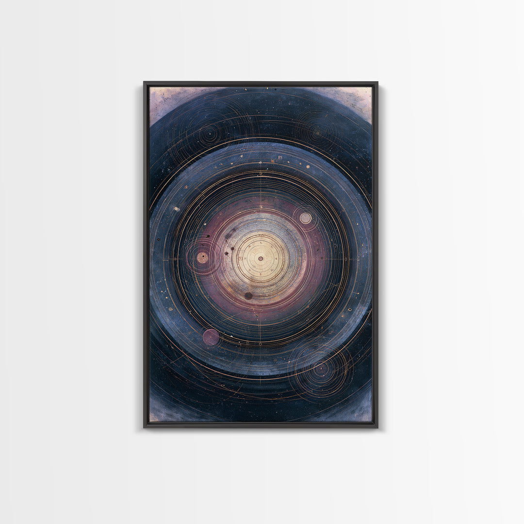 Planetary Rings Made of Ice and Light Framed Canvas Print, Space Art, Oil Painting, Spa Decor, Watercolor Art, Serenity, SAR-2x3-74