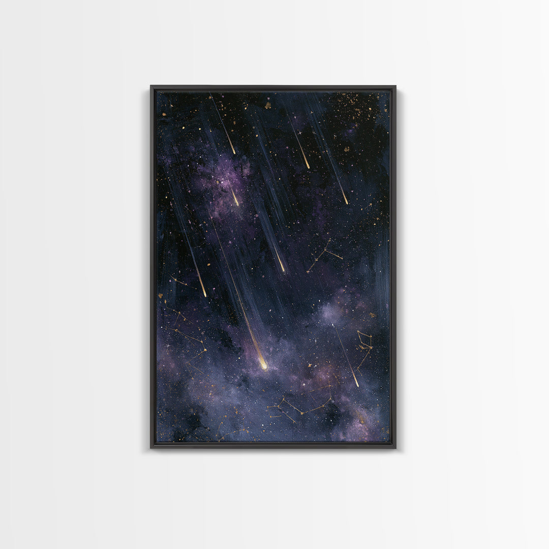 Meteor Shower over Black Sky Canvas Print, Space Art, Living Room Wall Art, Spa Decor, Fine Art, Serenity, Luxury Decor, SAR-2x3-79