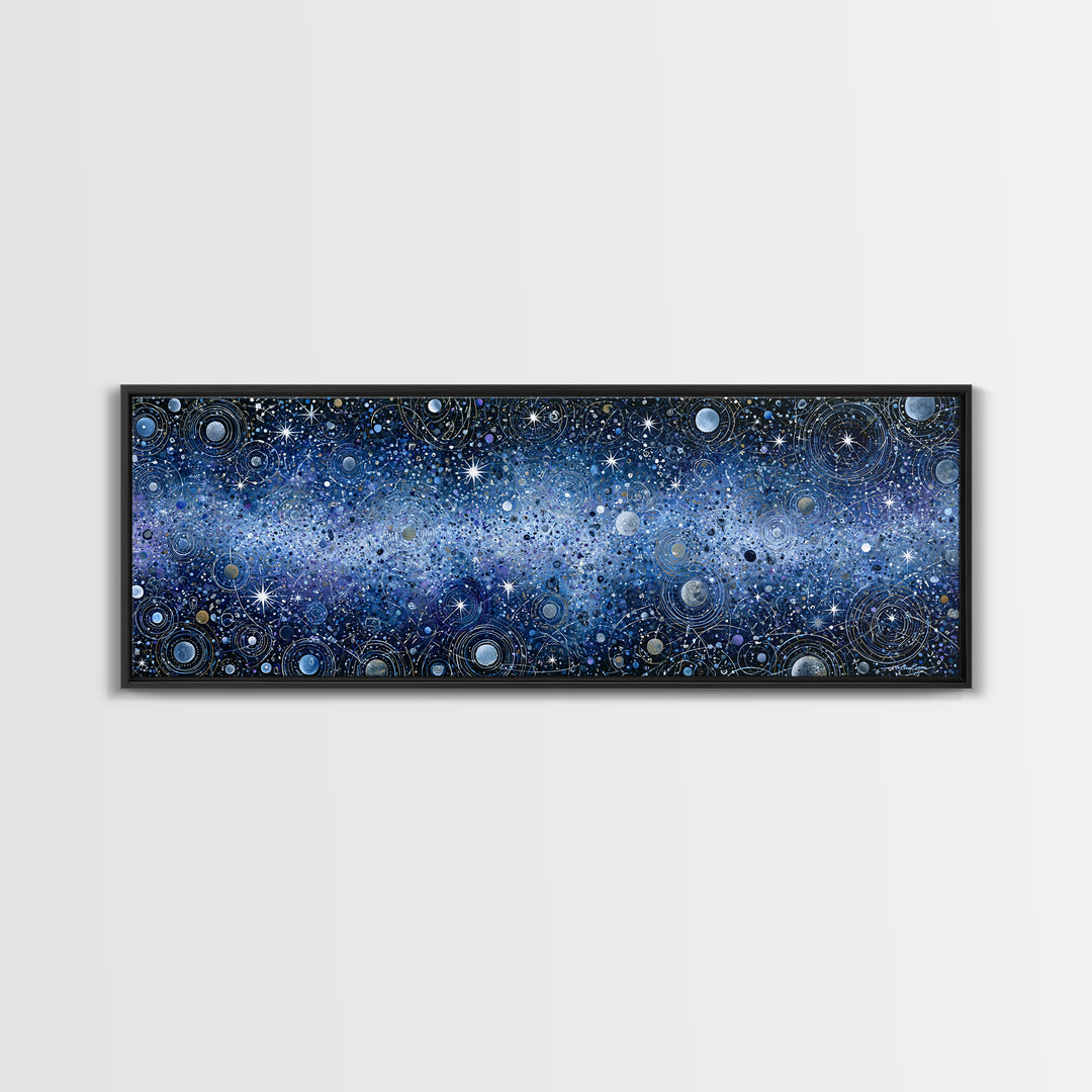 Distant Star Cluster Framed Canvas Print, Space Art, Retro Wall Art, Spa Decor, Fine Art, Serenity, Textured Painting, SAR-3x1-12