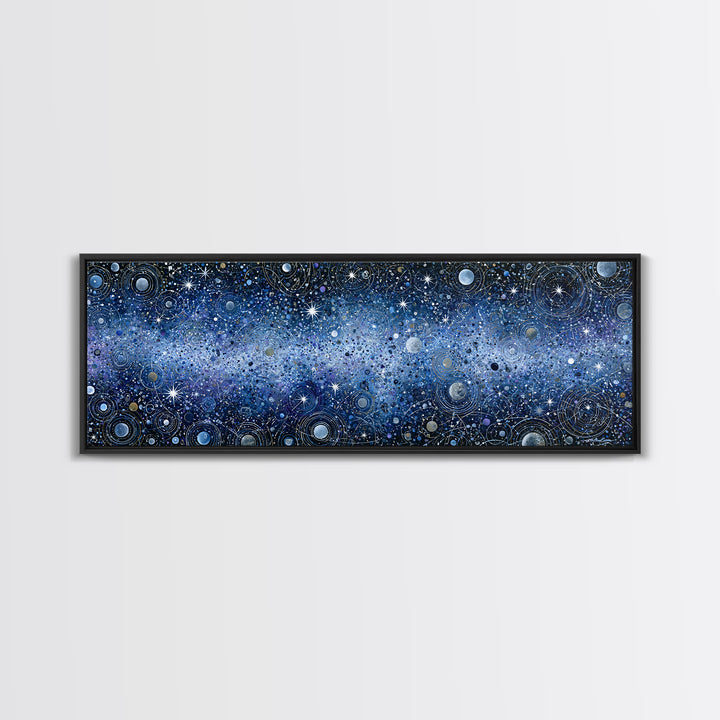 Distant Star Cluster Framed Canvas Print, Space Art, Retro Wall Art, Spa Decor, Fine Art, Serenity, Textured Painting, SAR-3x1-12