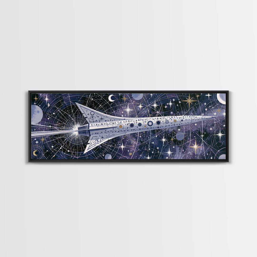 Rocket Ship Crossing a Retro Star Field Canvas Print, Space Art, Printable Art, Spa Decor, Watercolor Art, Serenity, SAR-3x1-26