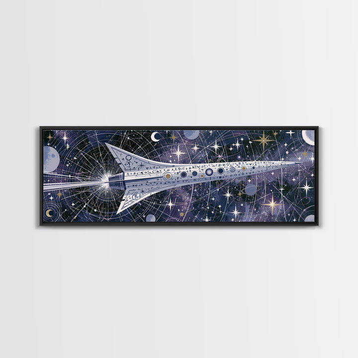 Rocket Ship Crossing a Retro Star Field Canvas Print, Space Art, Printable Art, Spa Decor, Watercolor Art, Serenity, SAR-3x1-26