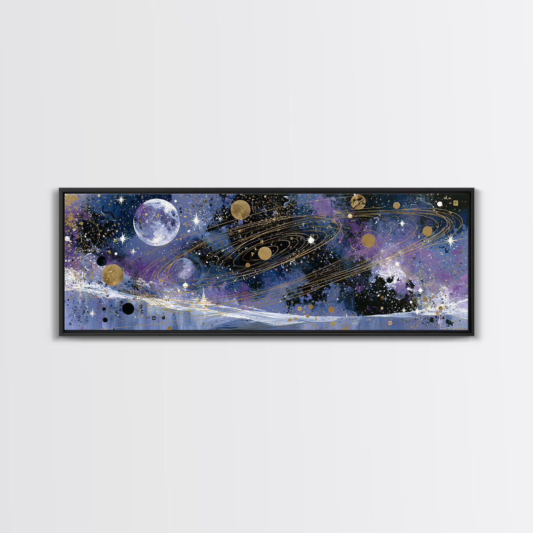 Alien Moonrise over Icy Cliffs Canvas Print, Space Art, Large Wall Art, Spa Decor, Fine Art, Serenity, Minimalist Wall Art, SAR-3x1-38