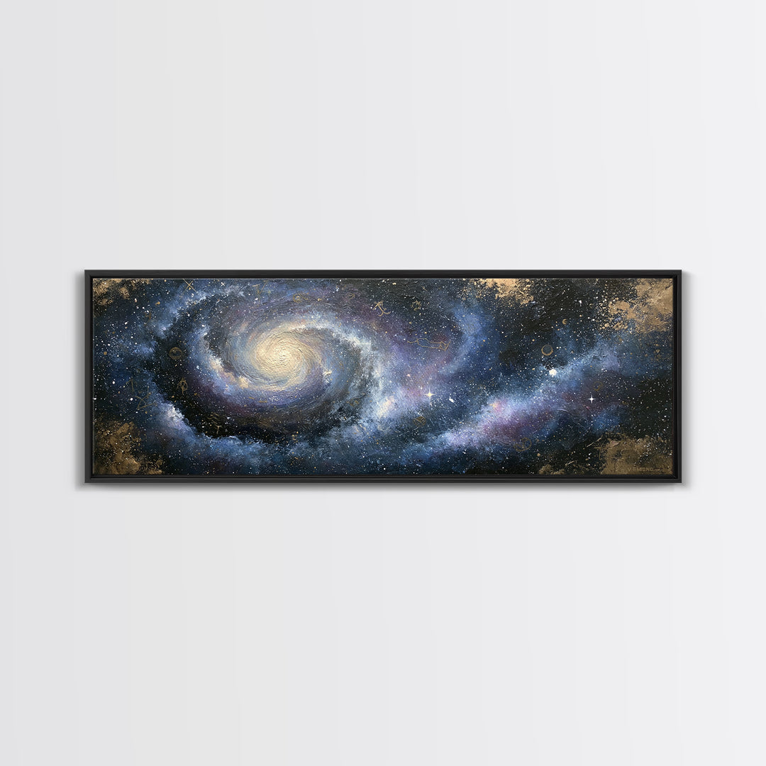Galaxy Spiral in Jewel Tone Paint Framed Canvas Print, Space Art, Luxury Decor, Spa Decor, Fine Art, Serenity, Room Decor, SAR-3x1-7