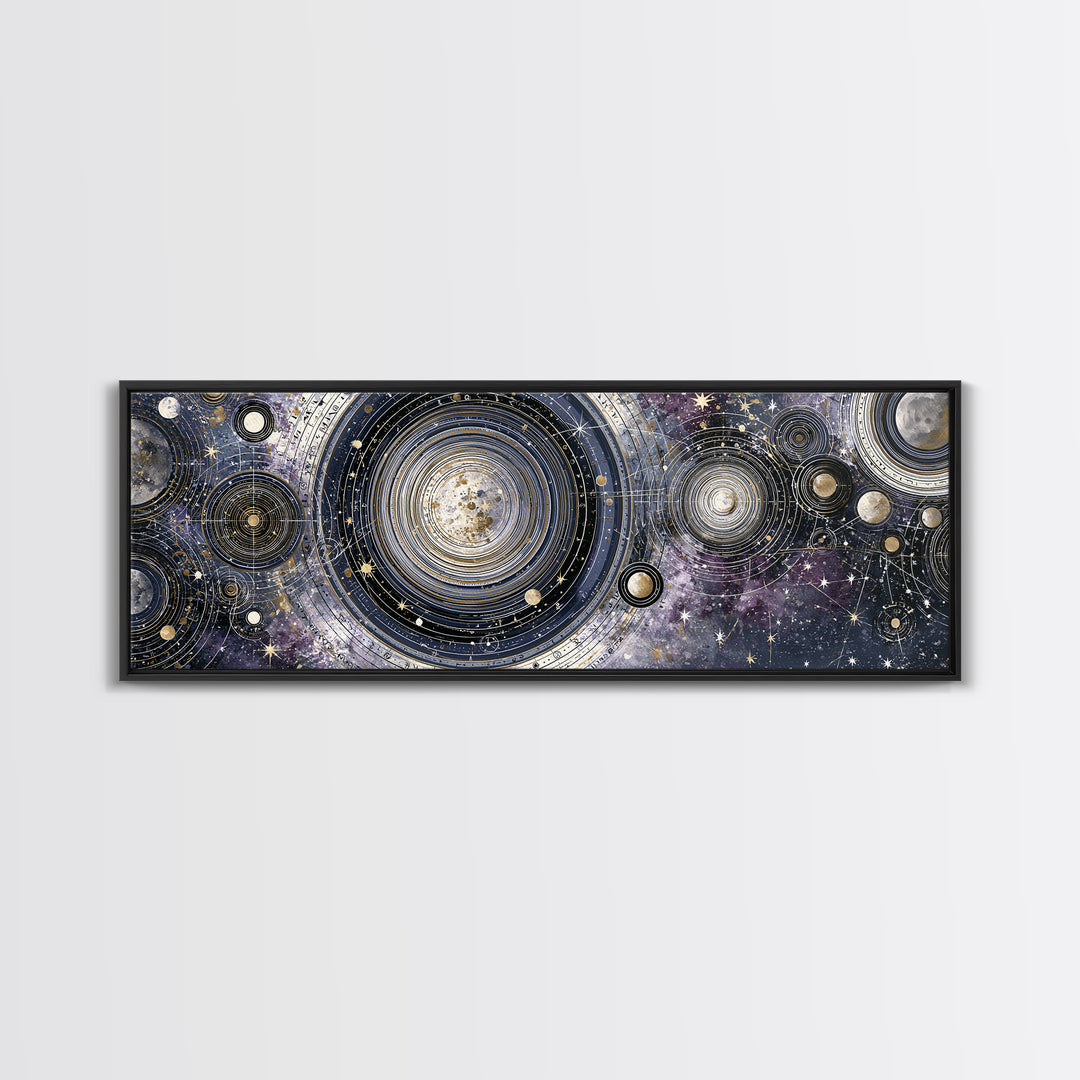 Solar System Arrangement Canvas Print, Space Art, Spa Decor, Oil Painting, Serenity, Abstract Wall Art, Modern Wall Art, SAR-3x1-92