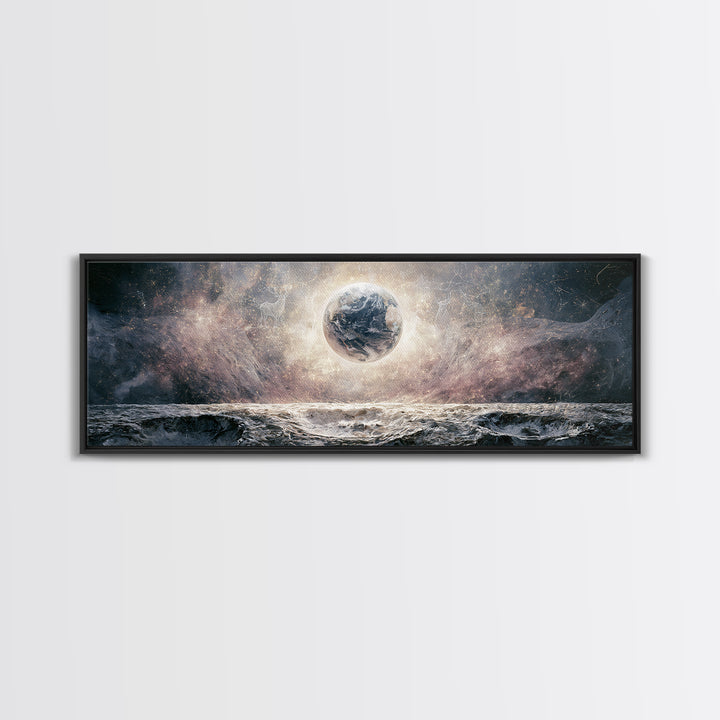Moon Surface with Earth Hanging Above Canvas Print, Space Art, Home Decor, Spa Decor, Fine Art, Serenity, Wall Art Prints, SAR-3x1-93