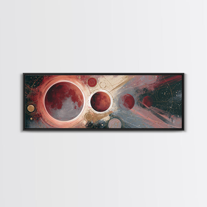 Lunar Eclipse in Deep Red Tones Framed Canvas Print, Space Art, Canvas Wall Art, Spa Decor, Fine Art, Serenity, Gallery Decor, SAR-3x1-99