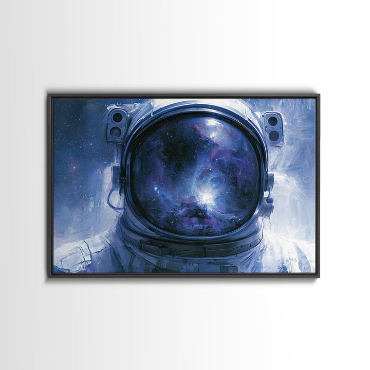 Astronaut Helmet Reflecting a Nebula Framed Canvas Print, Space Art, Fine Art Print, Spa Decor, Fine Art, Serenity, Wall Decor, SAR-3x2-20