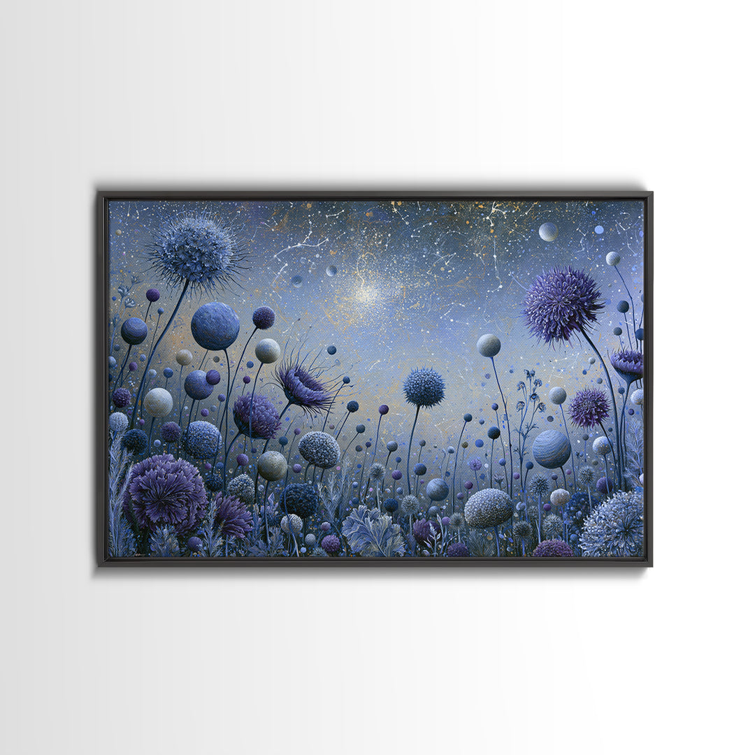 Cosmic Garden with Planets as Flowers Framed Canvas Print, Space Art, Luxury Decor, Spa Decor, Fine Art, Serenity, Room Decor, SAR-3x2-41