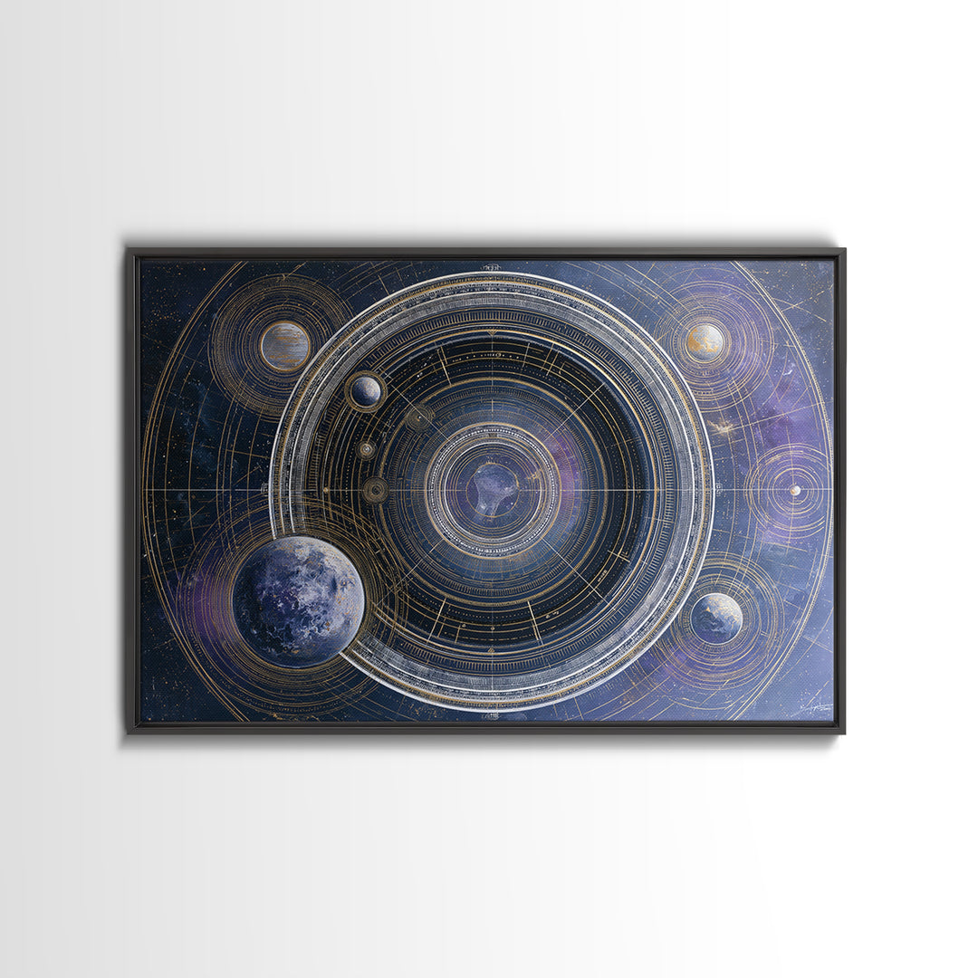 Solar System Arrangement Framed Canvas Print, Space Art, Gallery Decor, Spa Decor, Oil Painting, Serenity, Home Decor, SAR-3x2-8