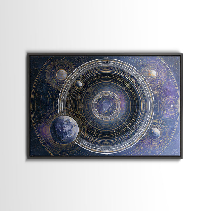 Solar System Arrangement Framed Canvas Print, Space Art, Gallery Decor, Spa Decor, Oil Painting, Serenity, Home Decor, SAR-3x2-8