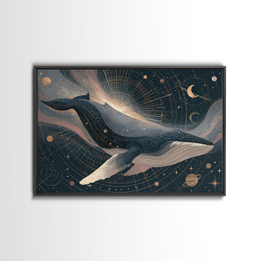 Space Whale Swimming Through Star Dust Canvas Print, Space Art, Canvas, Spa Decor, Fine Art, Serenity, Living Room Wall Art, SAR-3x2-84