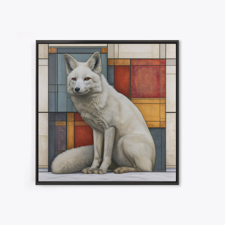 White Fox in Quiet Snow Framed Canvas Print, Scandinavian Art, Wall Decor, Living Room Decor, Fine Art, Nordic, Canvas Art, SCA-1x1-12