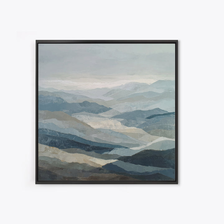 Minimal Fjord Landscape Framed Canvas Print, Scandinavian Art, Living Room Wall Art, Living Room Decor, Oil Painting, Nordic, SCA-1x1-2