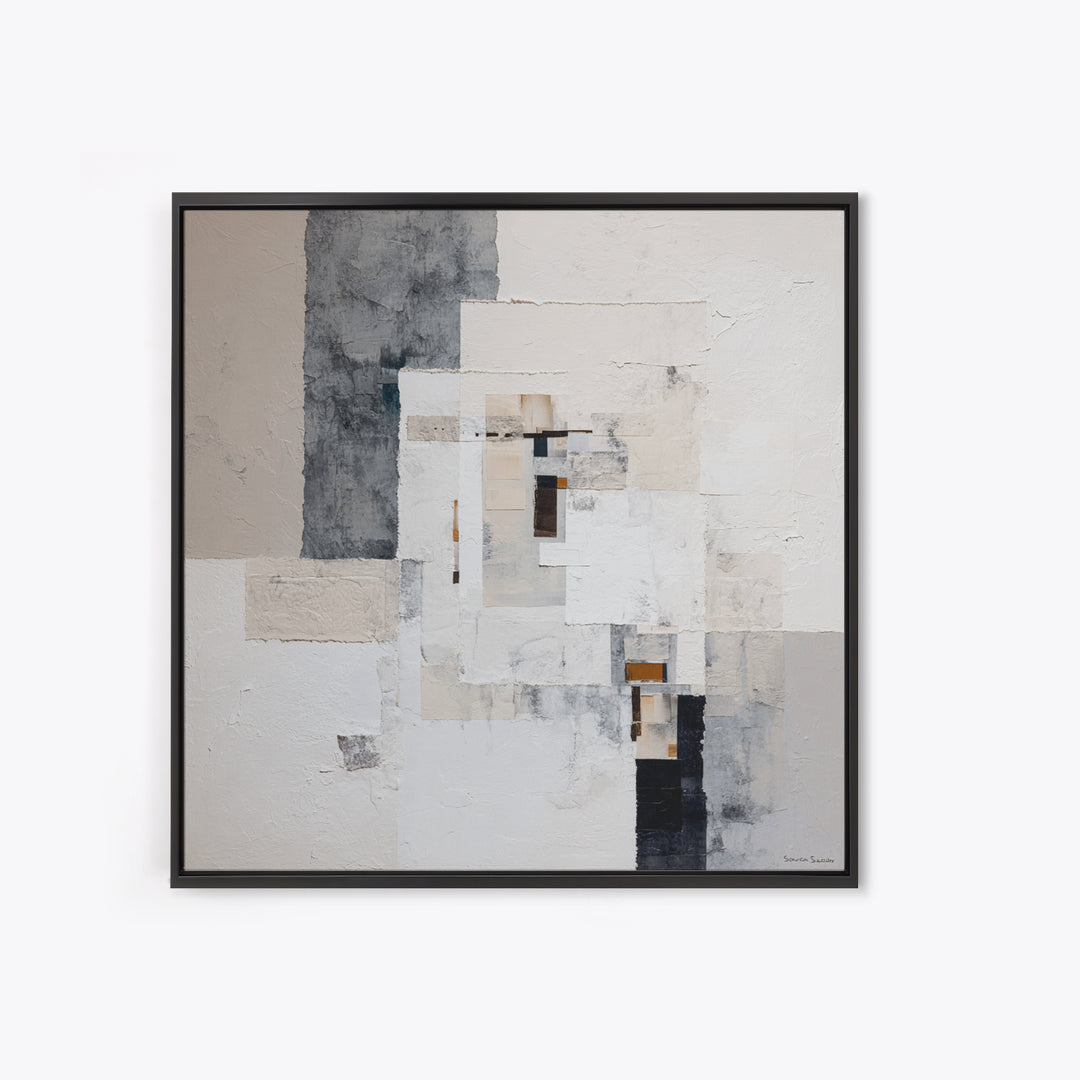 Soft Beige Geometric Abstraction Framed Canvas Print, Scandinavian Art, Abstract Wall Art, Living Room Decor, Fine Art, Nordic, SCA-1x1-27